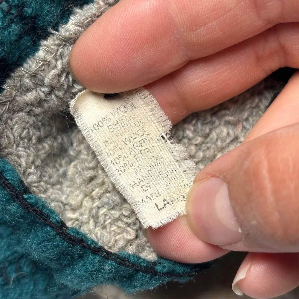 Vintage Wool Ribbed‎ Knit Mittens Large Teal Green Insulated Heavyweight Winter